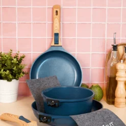 Trio poêles et casserole amovibles bleu myrtille - Cookut