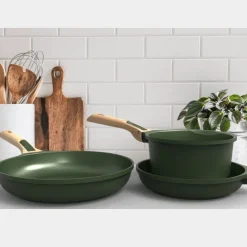 Trio poêles et casserole amovibles vert fougère - Cookut
